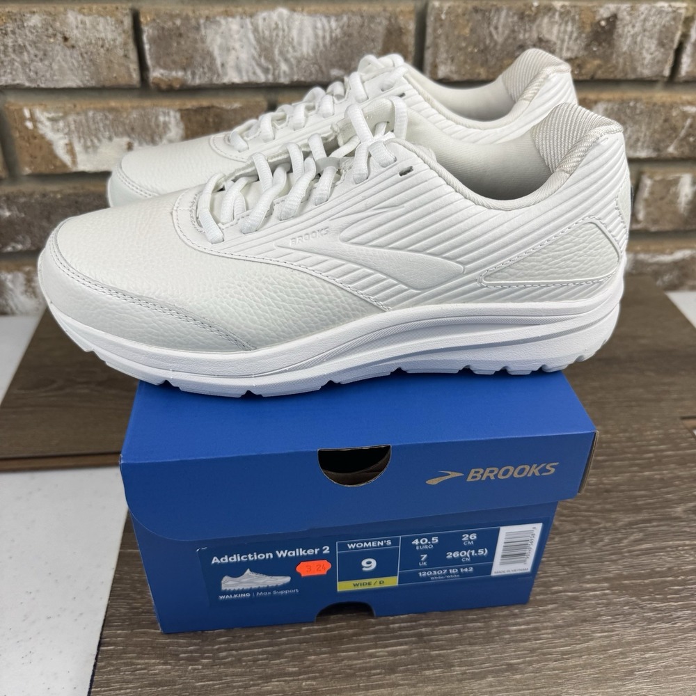 Brooks Addiction Walker 2 Shoes White Walking Sneakers Women's Sz 9D Wide